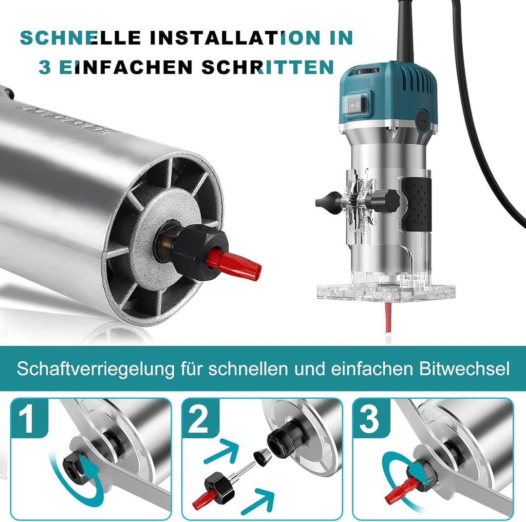 Holzfräse Oberfräse,800W 28000rpm Einhandfräse Kantenfräse Oberfräse Trimmer,6 Geschwindigkeit Elect