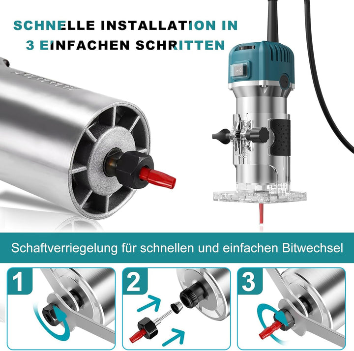 Holzfräse Oberfräse,800W 28000rpm Einhandfräse Kantenfräse Oberfräse Trimmer,6 Geschwindigkeit Elect