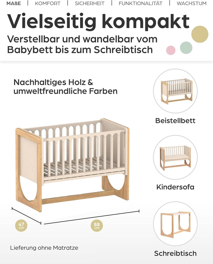 Geuther 4-in-1 Beistellbett Baby Hato, Baby Erstausstattung für Babyzimmer ab Geburt I Babybett mit