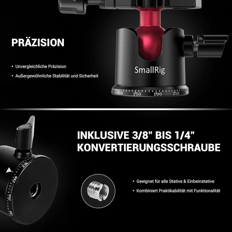 SMALLRIG Panorama kugelkopf stativkopf 360 ° drehbar, Stativkopf mit Schnellwechselplatte 1/4 Zoll S