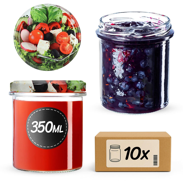 KADAX 10er Set Marmeladengläser 350ml TO82, Einmachgläser Vorratsgläser Mason Jar mit Schraubdeckel,