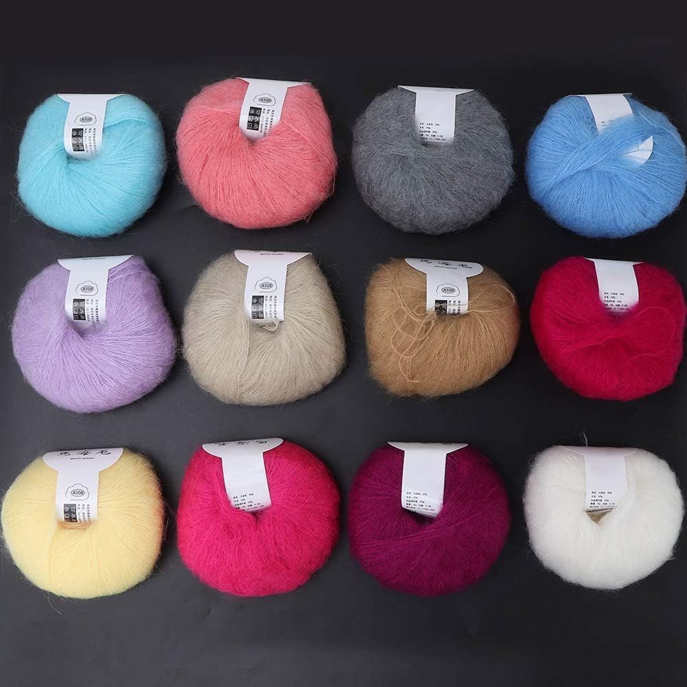 Angora-Garn, Angora-Mohair-Wollgarn, Häkeln und Weben, zum Stricken, für Schals, Pullover (1 Set mit