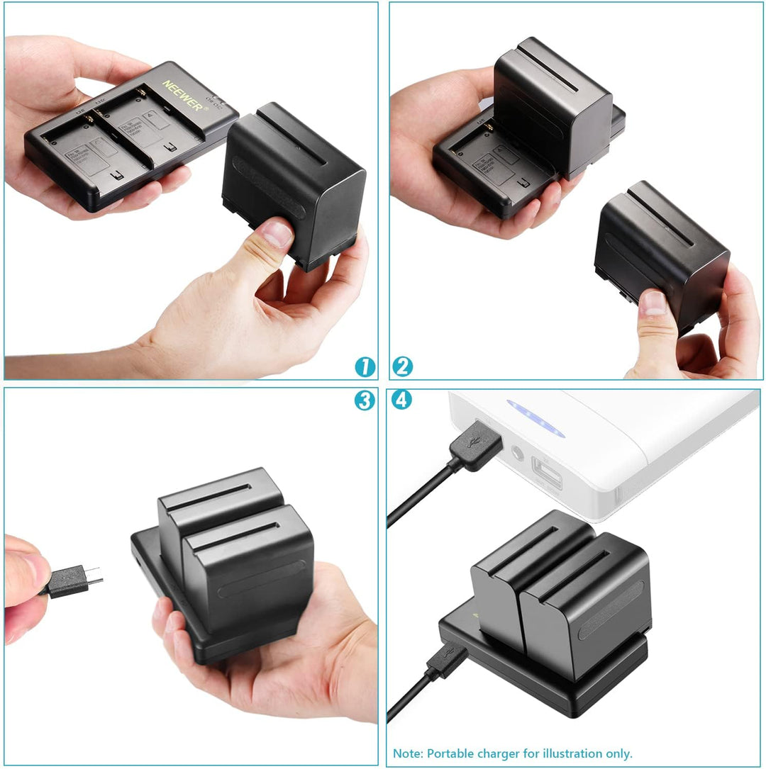 NEEWER 2er-Pack 6600mAh Li-Ionen-Ersatzakku mit USB-Ladegerät, kompatibel mit Sony NP-F970 F960 F950