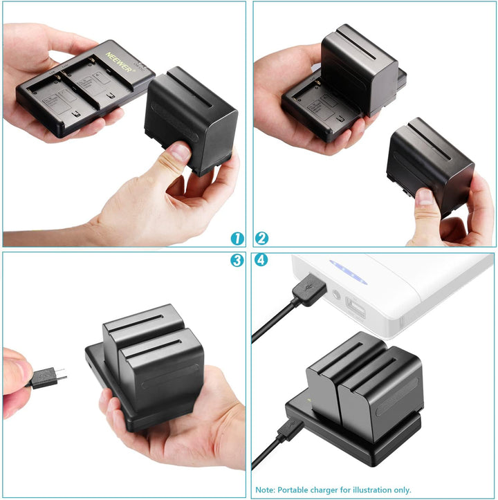 NEEWER 2er-Pack 6600mAh Li-Ionen-Ersatzakku mit USB-Ladegerät, kompatibel mit Sony NP-F970 F960 F950