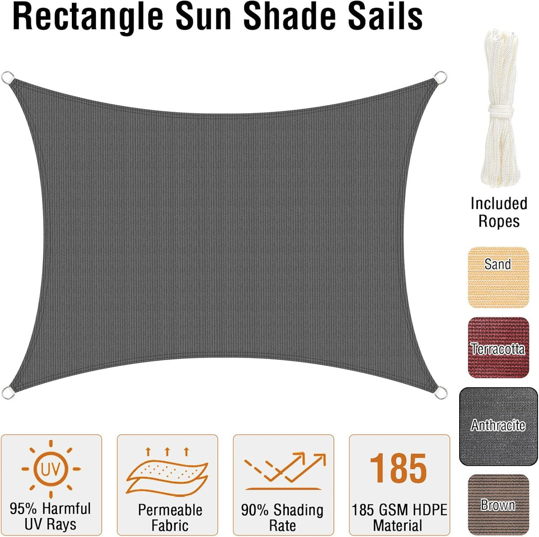 Duerer Sonnensegel 3x4m Rechteckig Sonnenschutz Garten Balkon und Terrasse, 95% UV Schutz, 185g/m² h