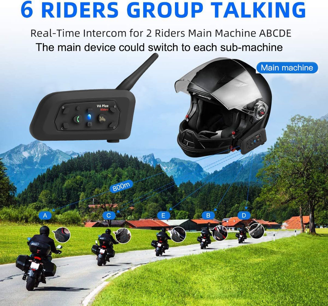 QSPORTPEAK V6 Plus Motorrad Intercom Bluetooth Headsets, 1200M bis zu 6 Reiters Motorradhelm Interph