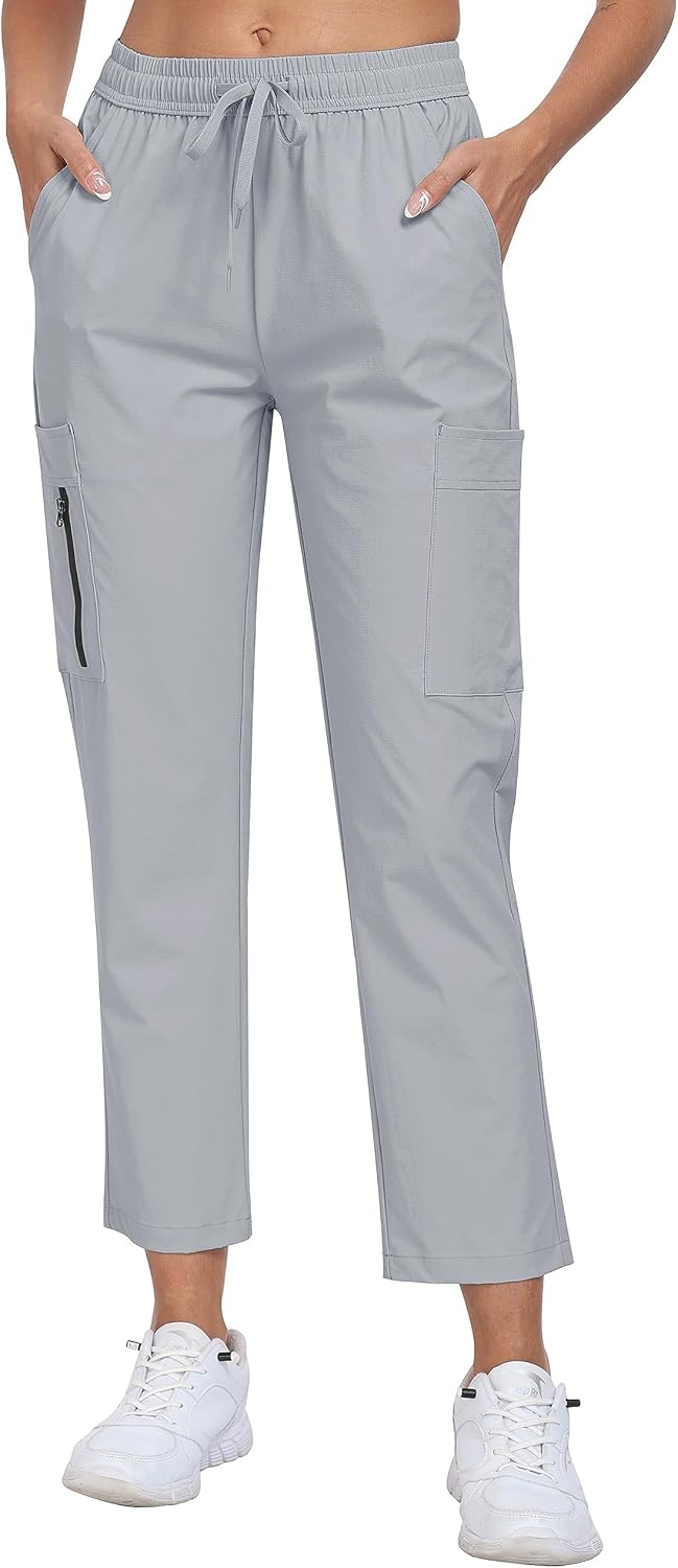 MoFiz Damen Cargohose Leichte Wanderhose Atmungsaktiv Trekkinghose Workout Casual Outdoorhose L Hell