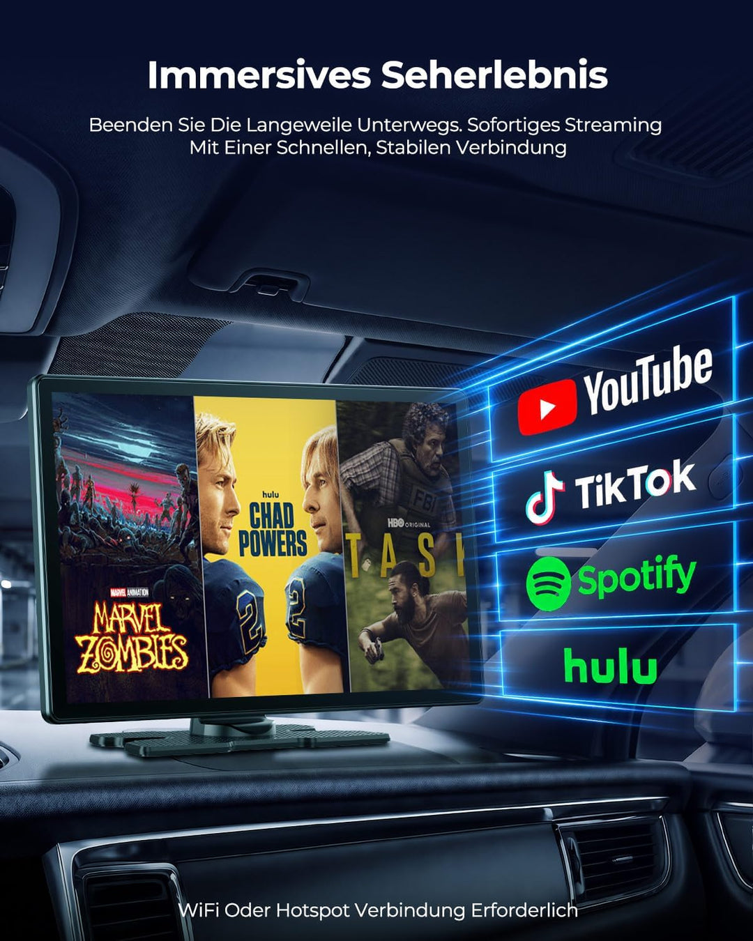 LAMTTO 11 Zoll Wireless CarPlay Display mit YouTube TikTok Video-Apps,Tragbares Autoradio für Apple