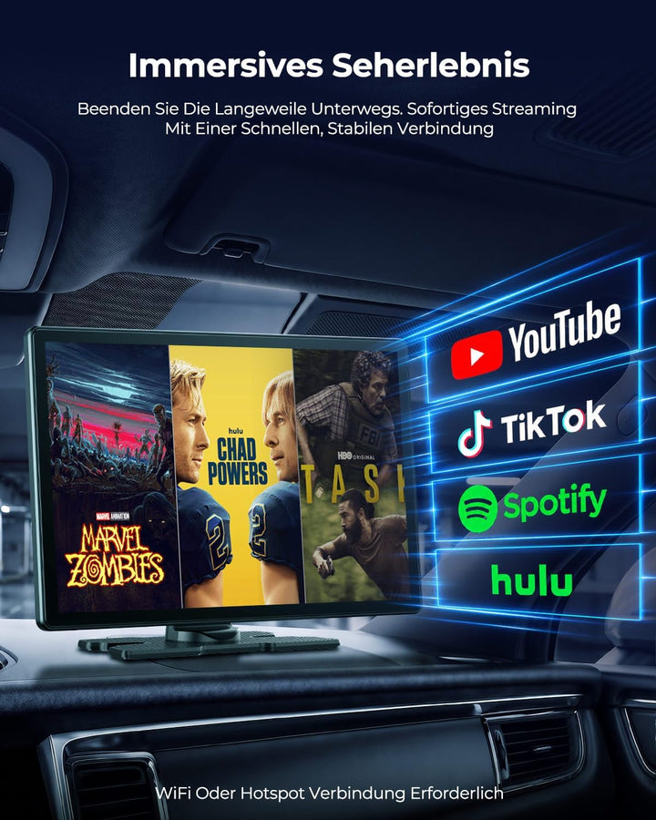 LAMTTO 11 Zoll Wireless CarPlay Display mit YouTube TikTok Video-Apps,Tragbares Autoradio für Apple