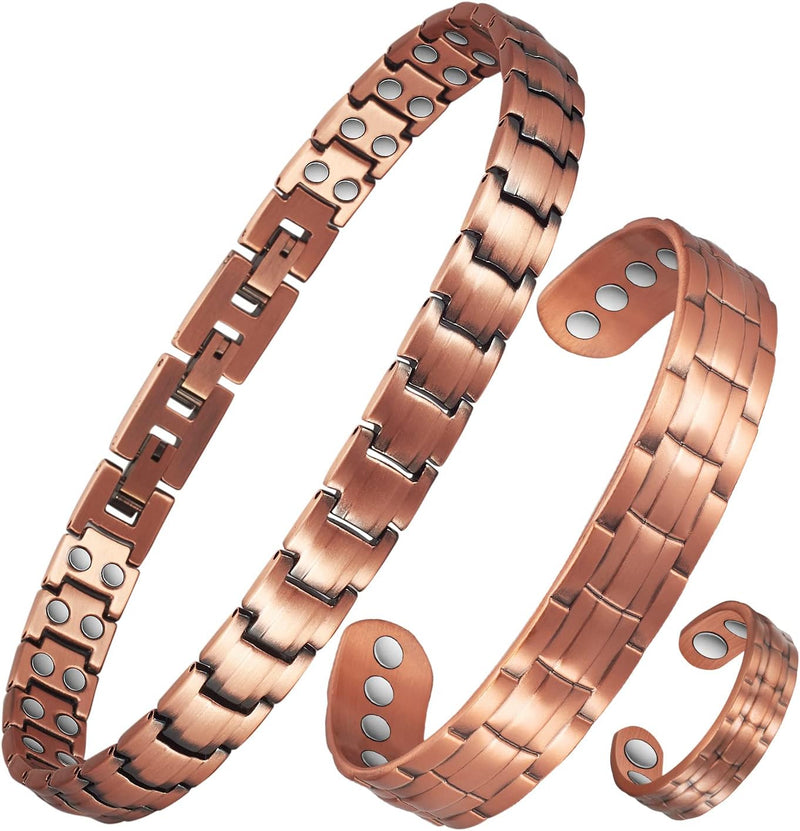 EnerCoppeX Magnetisches Schmuckset aus reinem Kupfer, Fusskettchen, Armband, Ring, Tragemagnet, inkl