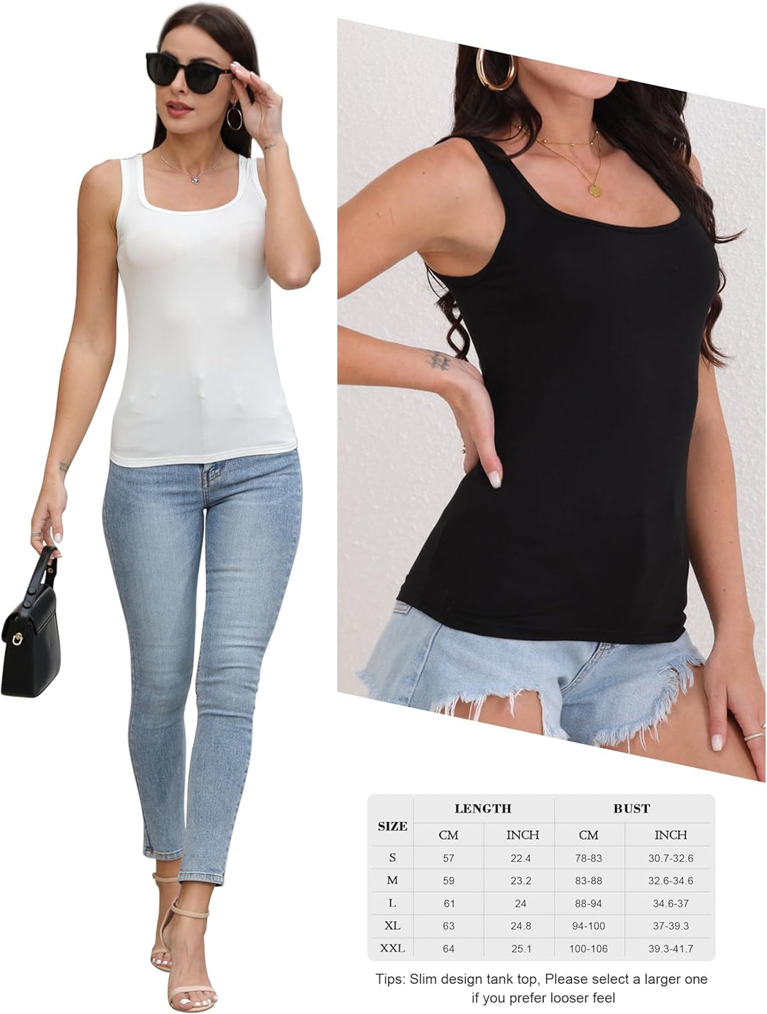 BQTQ 5 Stück Unterhemd Damen Tank Top mit Quadratischem Ausschnitt, Elastische Tank Tops Camisole Cr
