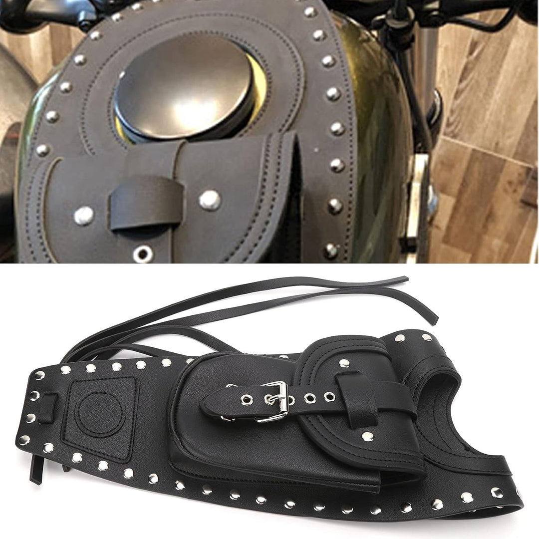 Tankverkleidungstasche, Motorrad-Kraftstofftanktasche, Gastankpolsterabdeckung, Schwarzes Kunstleder