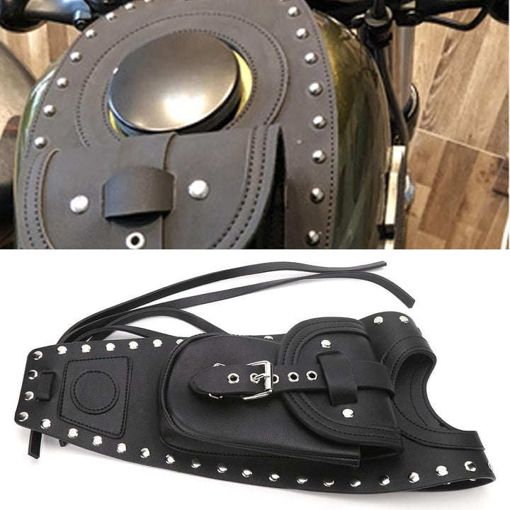 Tankverkleidungstasche, Motorrad-Kraftstofftanktasche, Gastankpolsterabdeckung, Schwarzes Kunstleder
