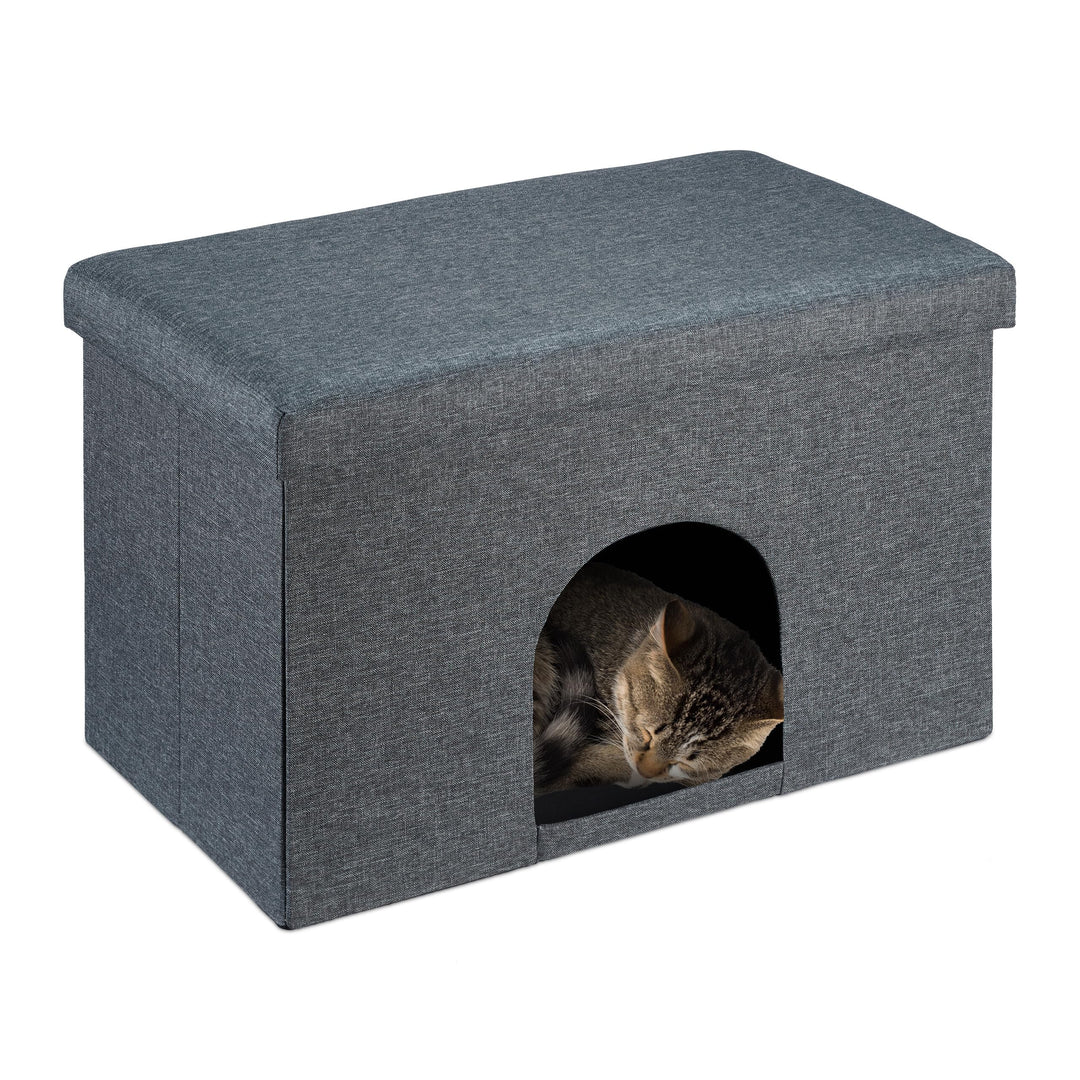 Relaxdays Katzenhöhle mit Sitzauflage, Faltbarer Sitzhocker, Versteck für Katzen & Hunde, HxBxT: 38,