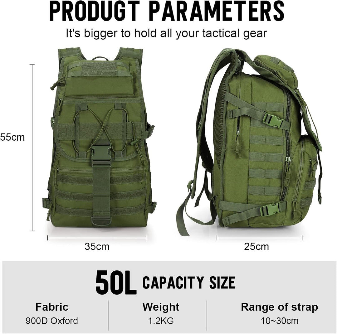 SHANNA Militärrucksack 35L/50L Armee Rucksack Molle, Hohe Kapazität Trekkingrucksack Wanderrucksäcke