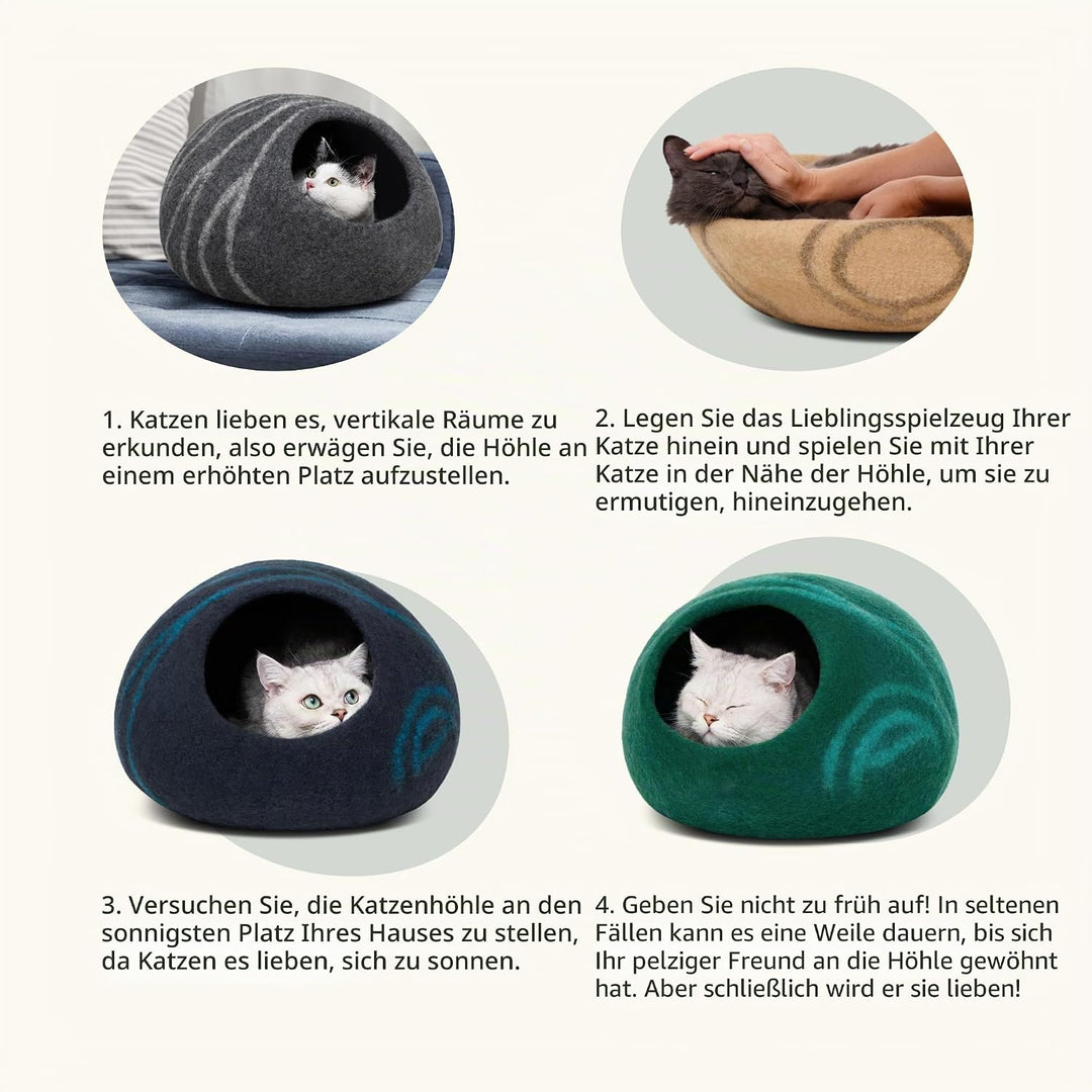 MEOWFIA Katzenbett Höhle – Umweltfreundliche Betten aus 100% Merinowolle für Katzen und Kätzchen - F