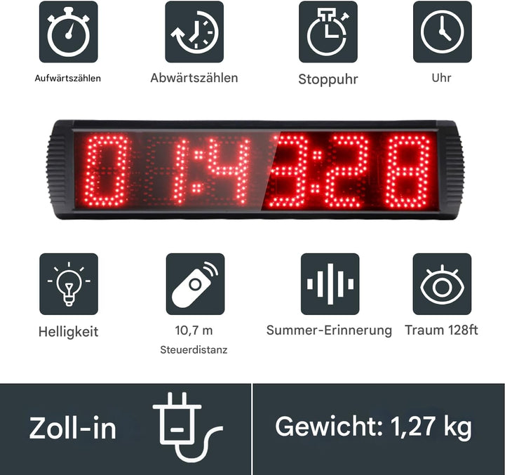 GANXIN LED-Stoppuhr für Wettbewerbe, 6 Ziffern, 13 cm grosse Ziffern, mit Stativ, Herunter-/Hochzähl