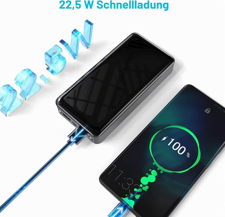 Power Bank 24000mAh,Powerbank klein Aber stark (USB C Output &amp; Input) 22,5W Externer Handyakkus mit