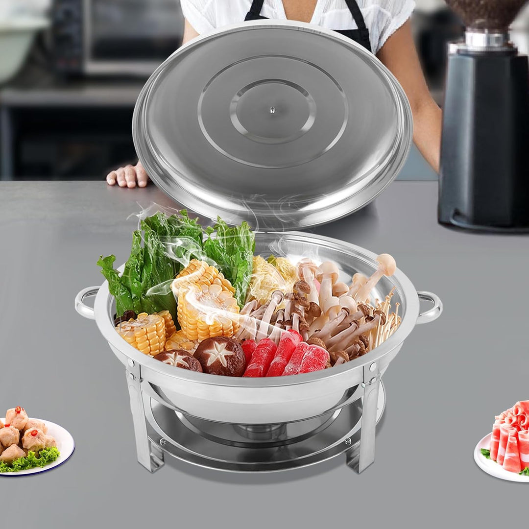 Runder Chafing Dish 9 Liter, Edelstahl Speisenwärmer mit Deckel Wärmebehälter Lebensmittel Warmer fü