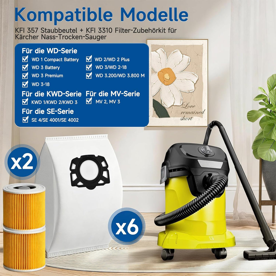 6 Stück KFI 357 Staubsaugerbeutel(2.863-314.0) + 2 KFI 3310 HEPA Ersatzfilter(6.414-552.0) Zubehör S
