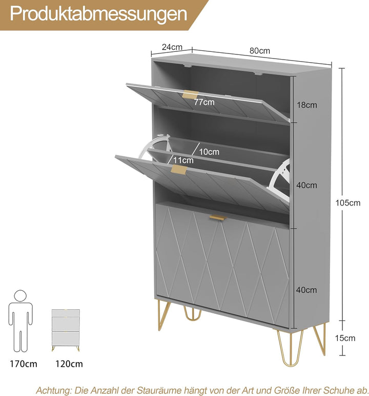 UEV Schuhschrank mit 2 Klappen, 80 x 24 x 120 cm für 16 Paar Schuhe mit 1 Schubladen, Schuhschrank G
