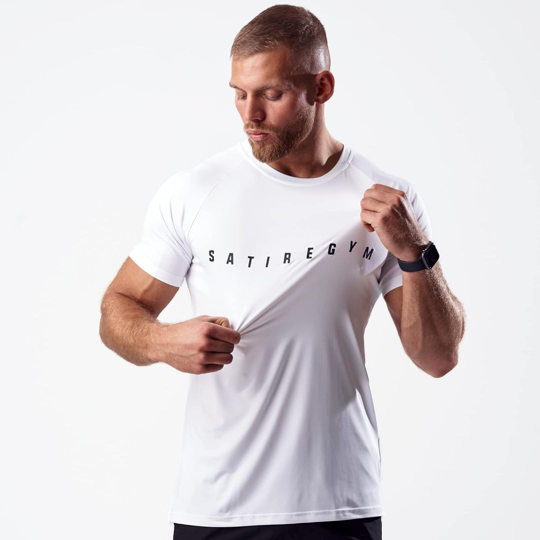 Satire Gym - Sport Shirt Männer atmungsaktiv - enganliegendes &amp; schnelltrocknendes Fitness Tshirt He