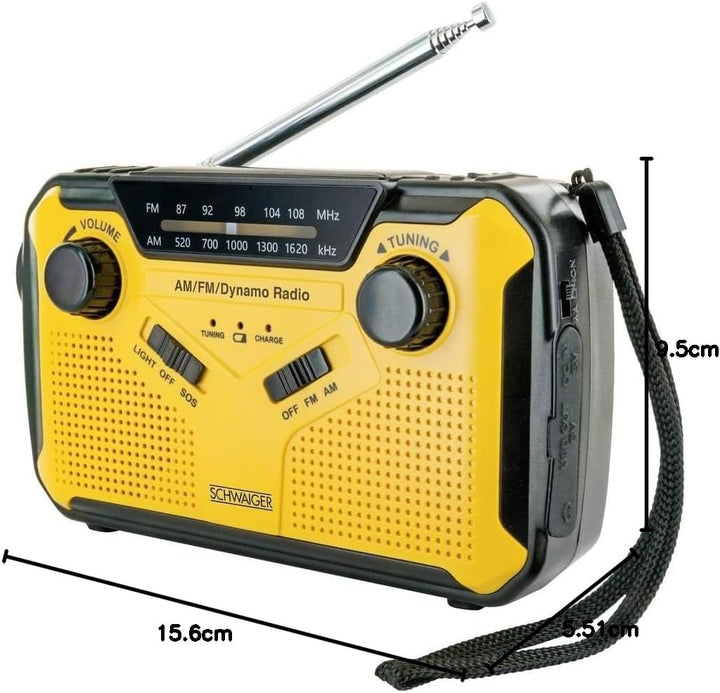 Schwaiger Outdoorradio UKW, AM, FM Handkurbel, Solarpanel, spritzwassergeschützt, stossfest, Taschen