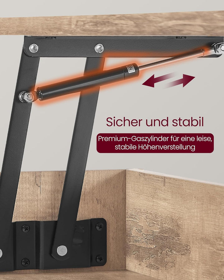 VASAGLE Couchtisch, höhenverstellbarer Wohnzimmertisch, Kaffeetisch, Gaszylinder, verstecktes Fach,