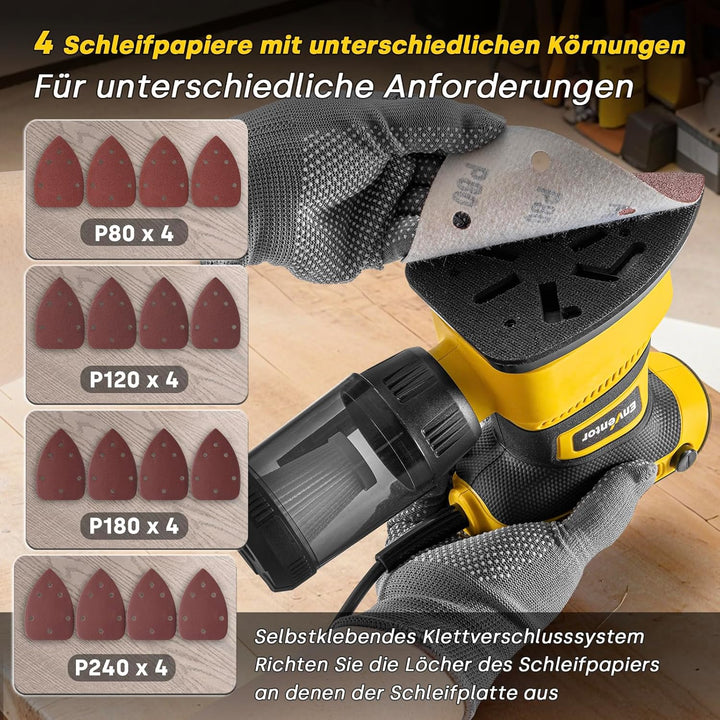 Enventor Deltaschleifer 210W, Schleifmaschine, Electric Orbital Schleifer mit 16 Schleifblätter, 150