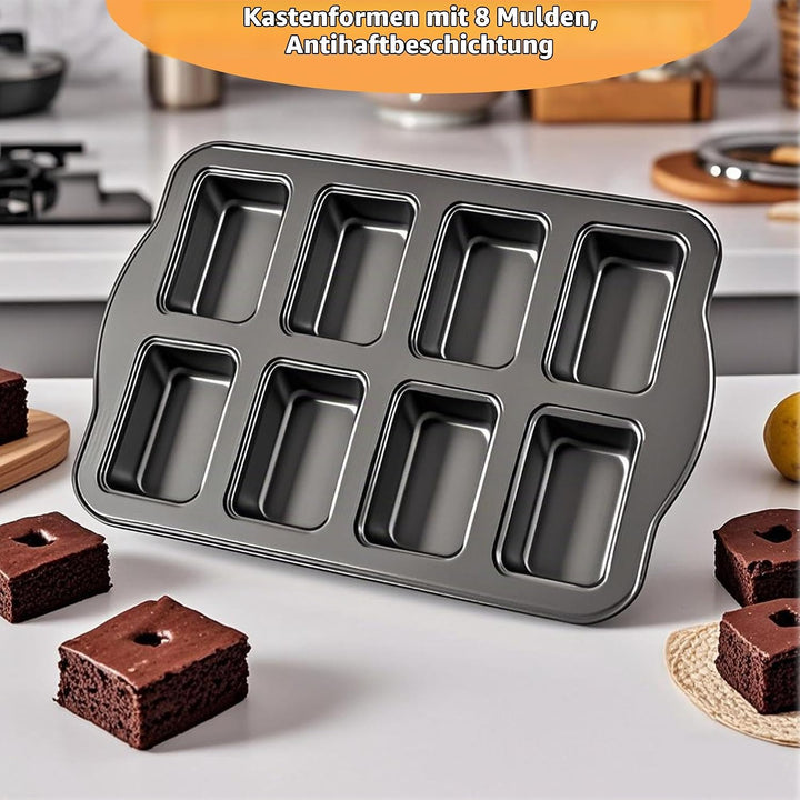 Mini Kuchen Backform, Minikastenkuchenblech Antihaft für 8 Kuchen, Mini Kastenform, Backform Rechtec