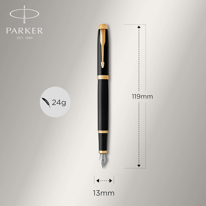 Parker IM Füller | schwarze Lackierung mit Goldzierteilen | Füllfederhalter mit mittlerer Feder | bl