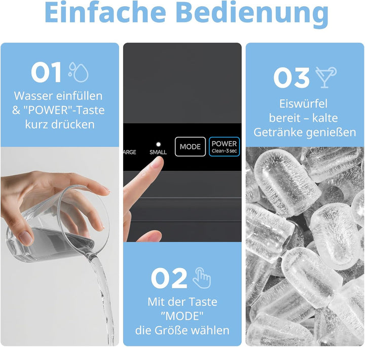 COMFEE' RCI12BL1EU(E) Eiswürfelmaschine, 8 Eiswürfel in 6 Min.,12 kg/24 Std.,1,3L Wassertank, Selbst