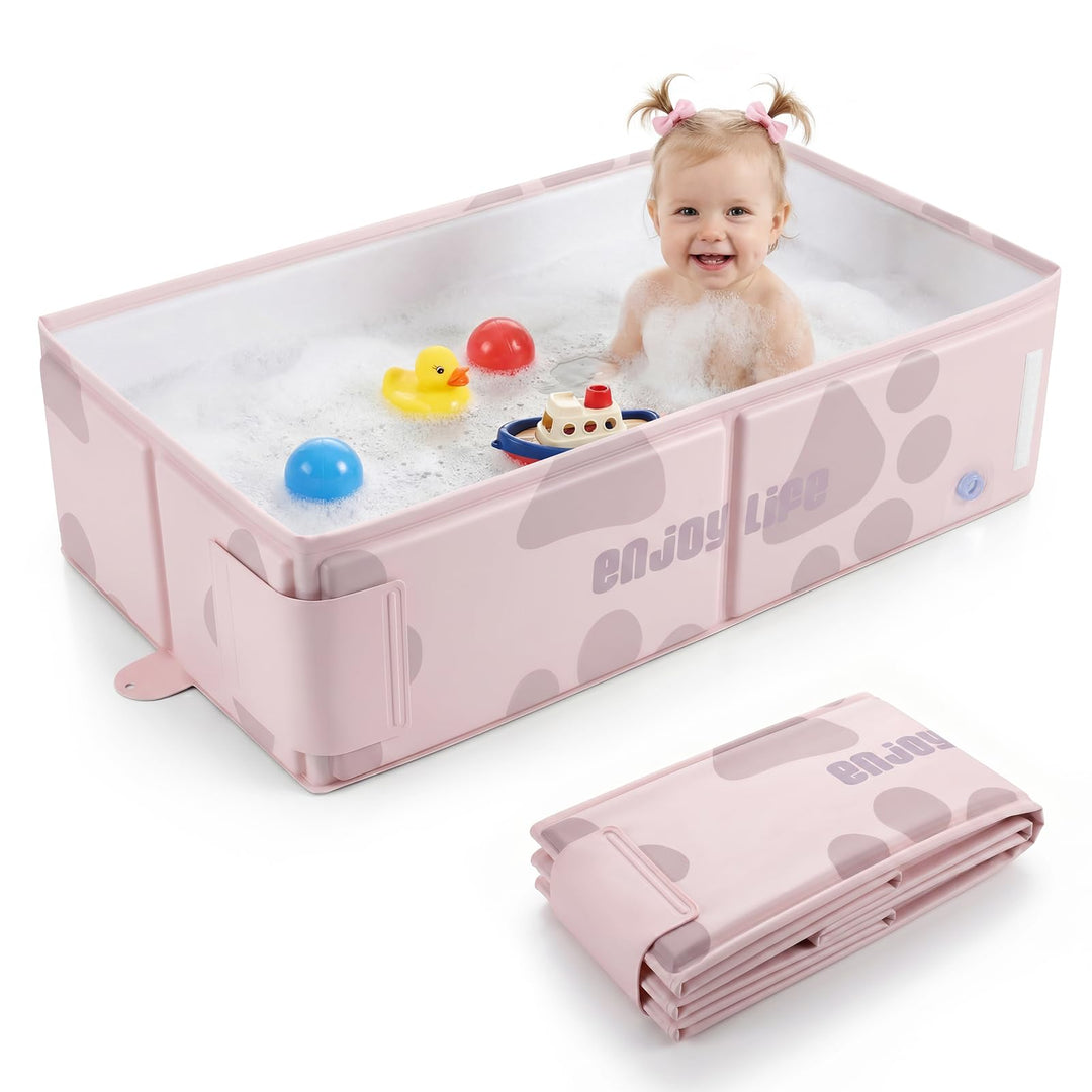 Orzbow Baby Badewanne, mit Temperaturaufkleber für 6 Monate+, Rosa | Faltbare Badewanne Kinder, Trag