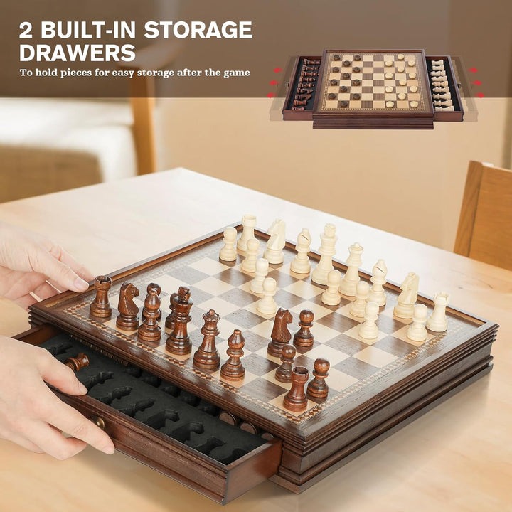 Peradix Schach Dame Spiel 2 in 1 Magnetisch Schachspiel aus Walnussholz Holz, 32x32 cm Schachbrett m