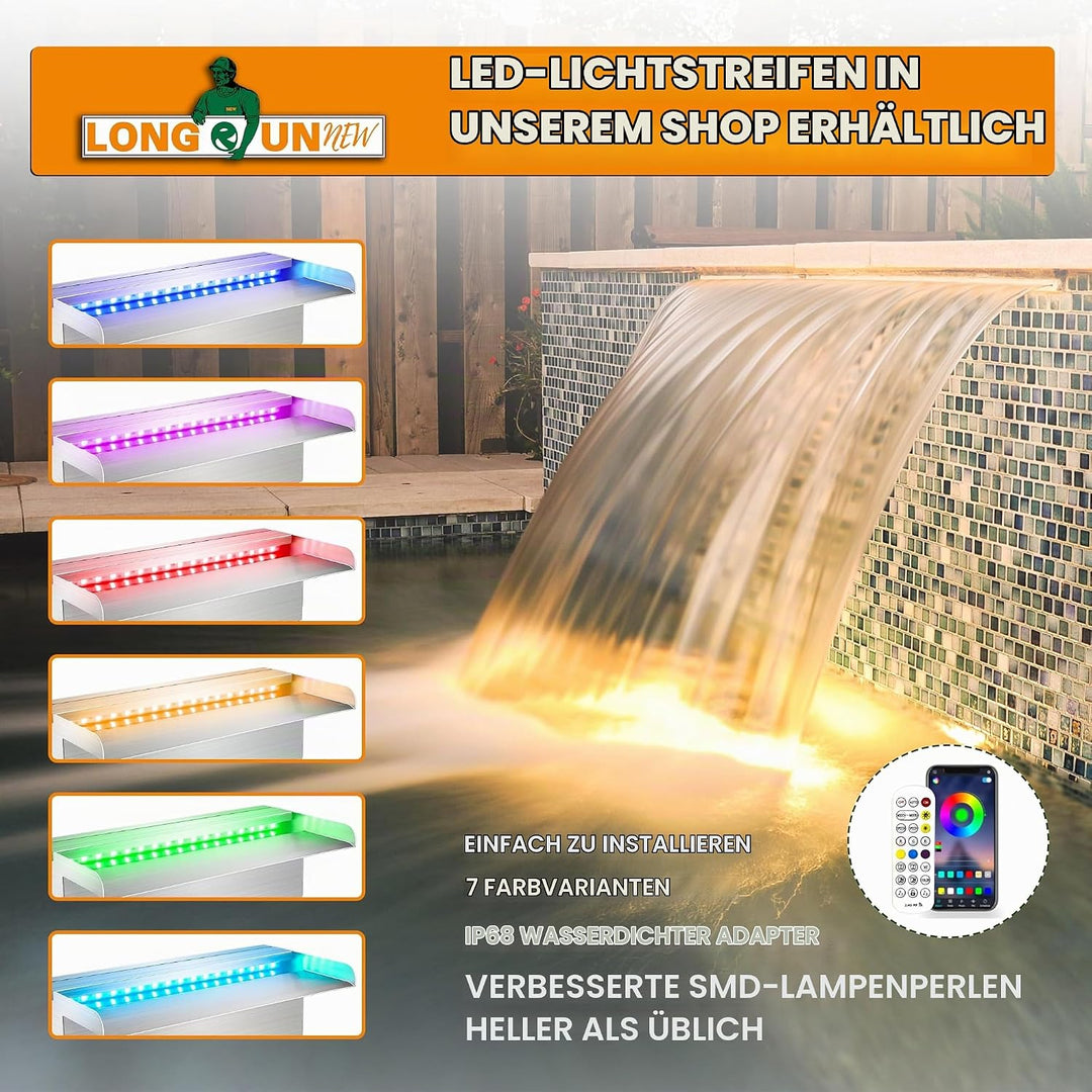 Teich Wasserfallklingen Set, 60 cm Edelstahl Poolfontäne mit Zubehör, Breite 15 cm Auslauf Wasserspi