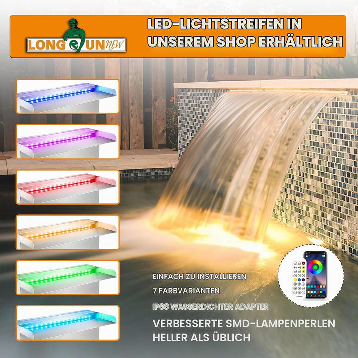 Teich Wasserfallklingen Set, 60 cm Edelstahl Poolfontäne mit Zubehör, Breite 15 cm Auslauf Wasserspi