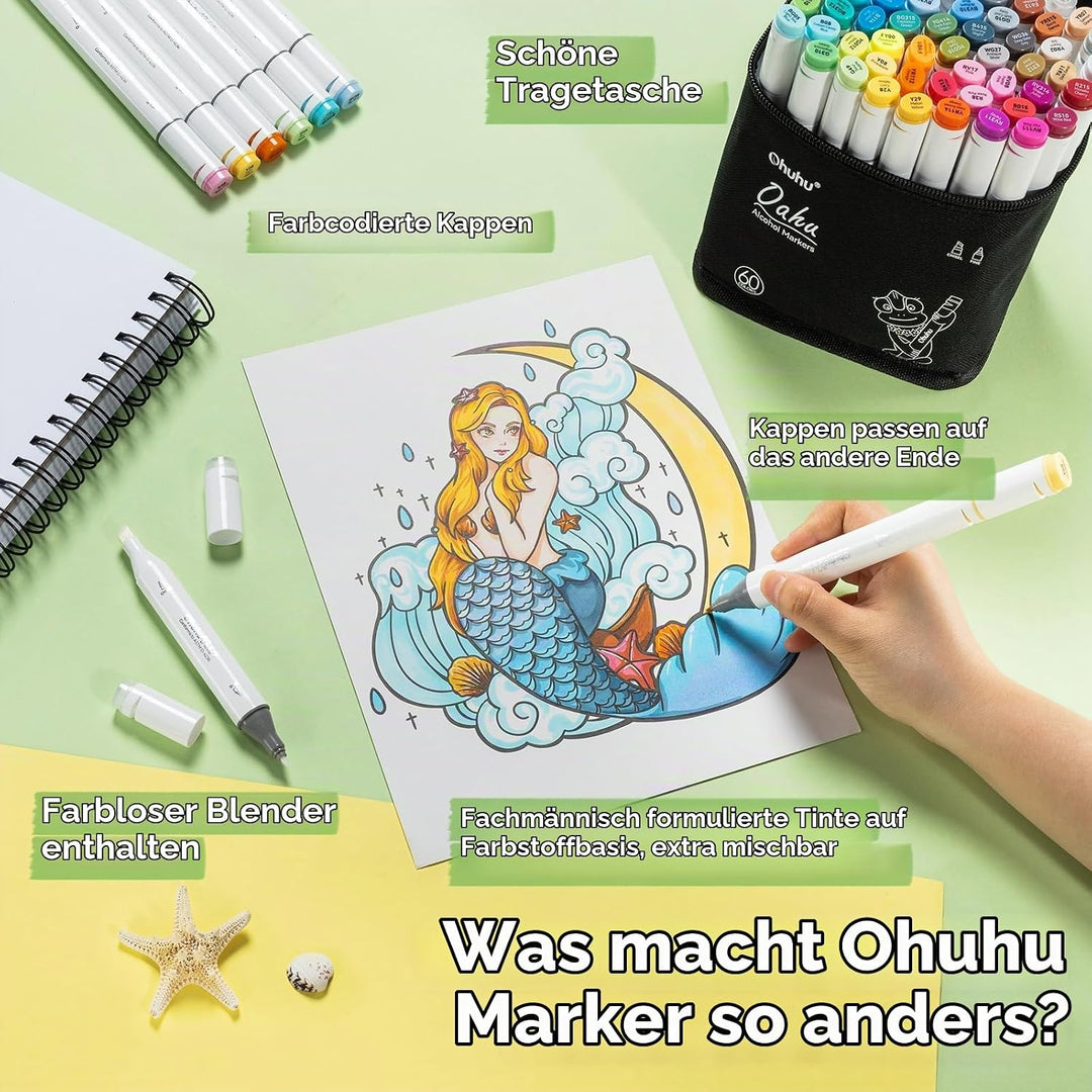 Permanent Marker Stifte, Ohuhu 60 Farben Doppel Spitzen Marker Pen, Sketch Twin Markierungen Textmar