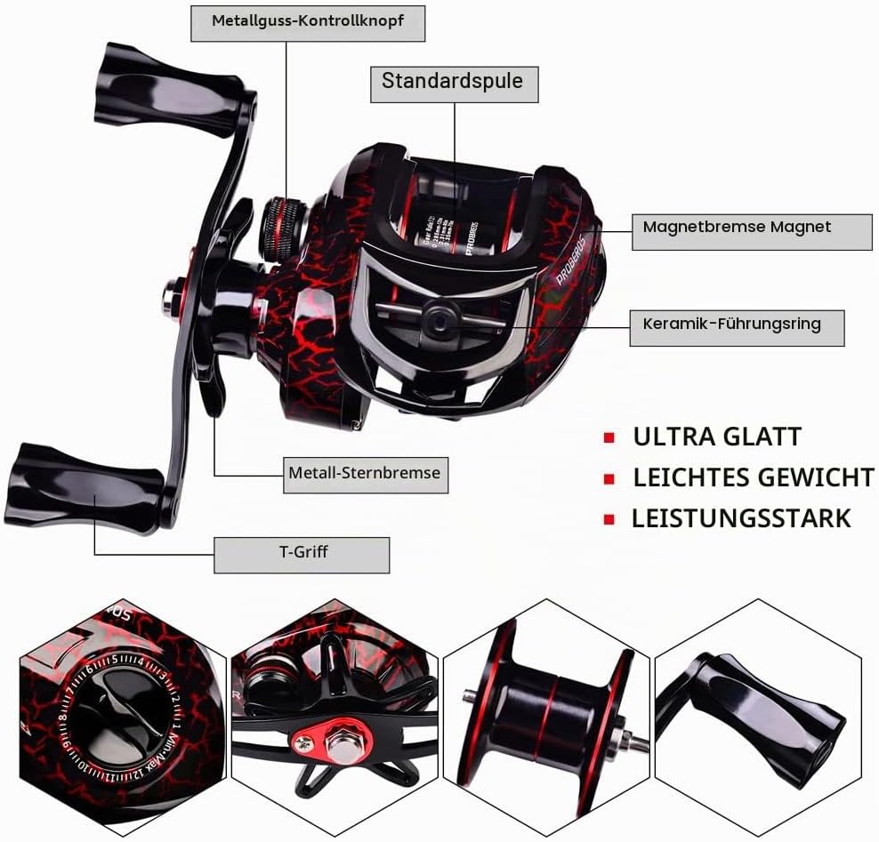 Angelrute und Rolle Combo, 2,1 m Kohlefaser Teleskop Angelrute mit Spinning/Baitcasting Reel Combos,