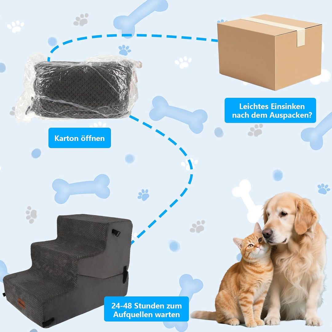 2-in-1 Hundetreppe für Kleine Hunde 28/40 cm, Katzentreppe für Alte Katzen – 3 Stufen mit Waschbarem