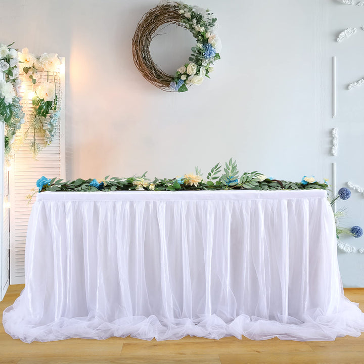 HBBMAGIC Weiss Tüll Tischrock, Single Langer Tüll Tischrock für Hochzeitsfeier Babyparty Brial Showe