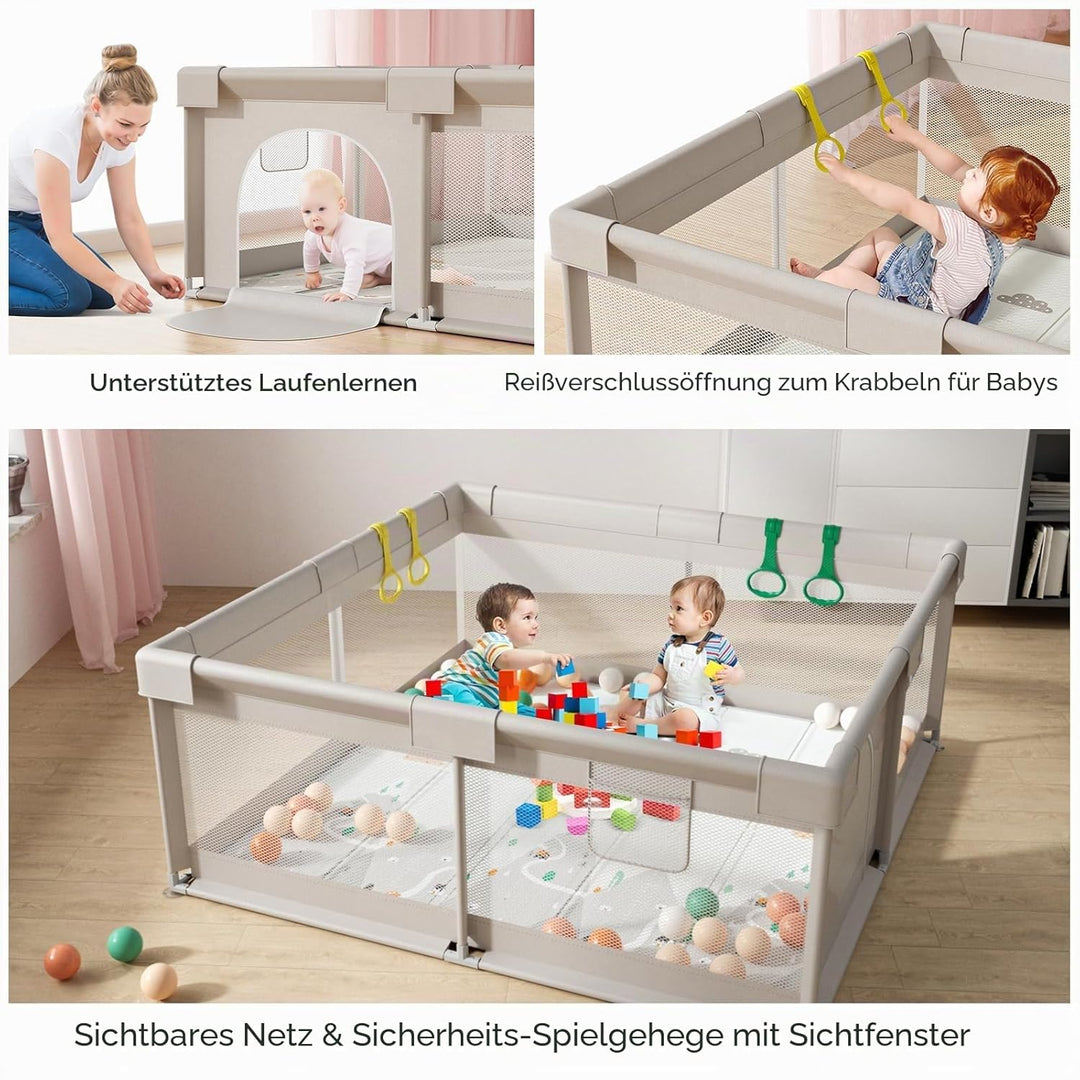 150x150 cm Baby Laufgitter mit Matte, Laufstall Baby mit Matratze (150X150X65 cm)