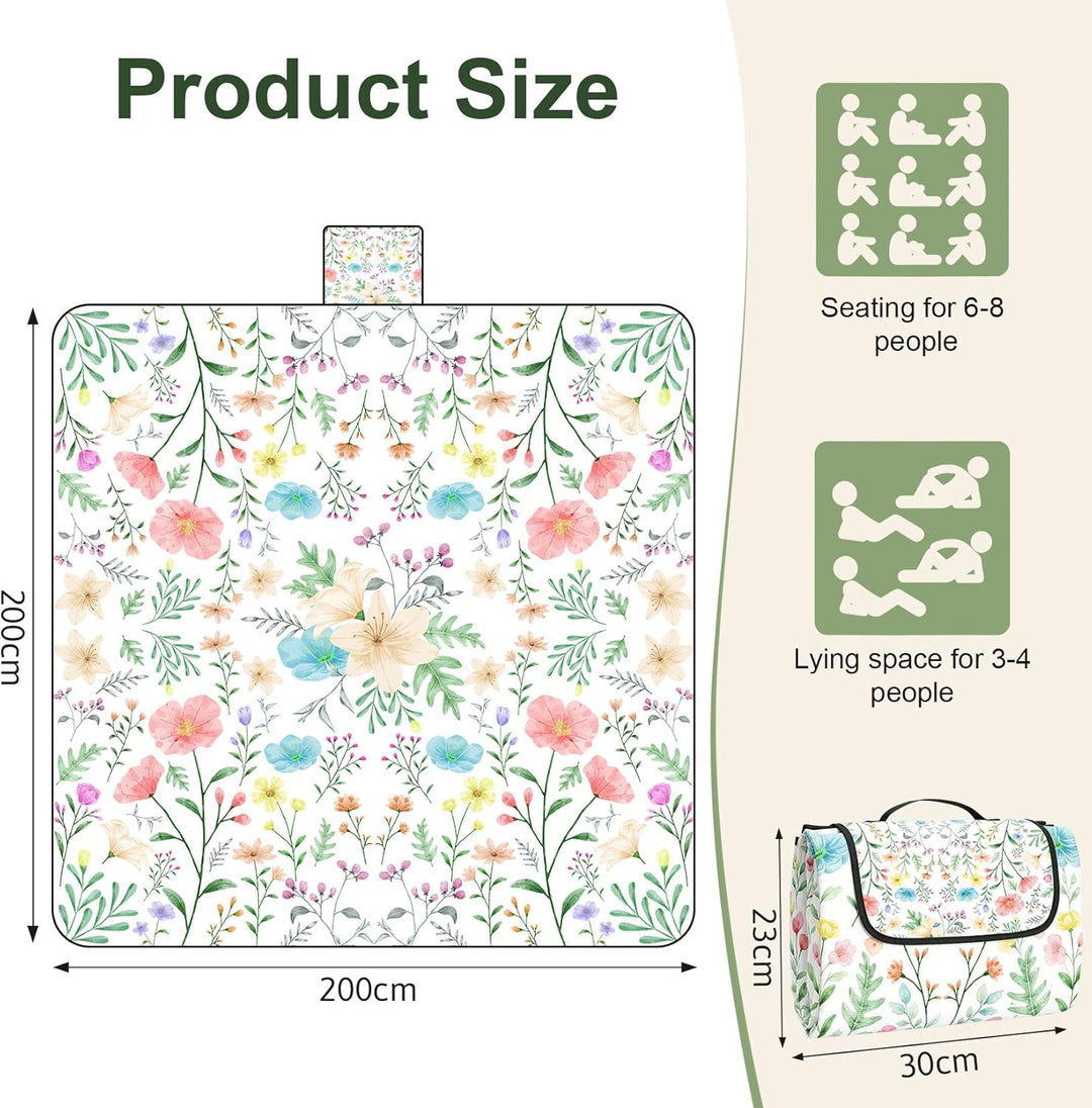Picknickdecke 200x200 cm, Extra grosse Picknickmatte Wasserdicht Strandmatte Maschinenwaschbar Picni