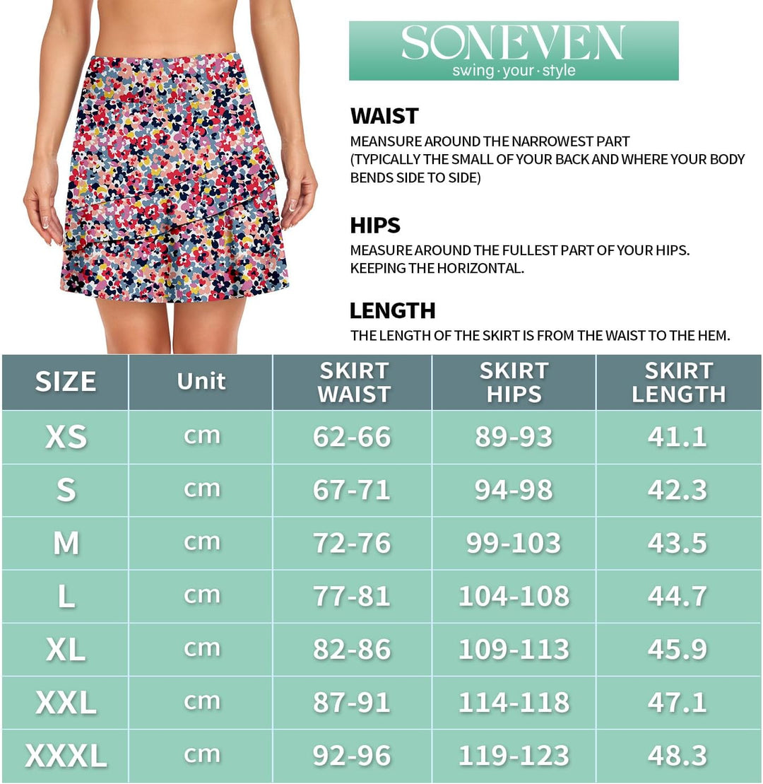 Soneven Hosenrock Damen Knielang Tennis Rock mit Hose Drunter Mädchen Pleated Wanderrock Sommer Spo