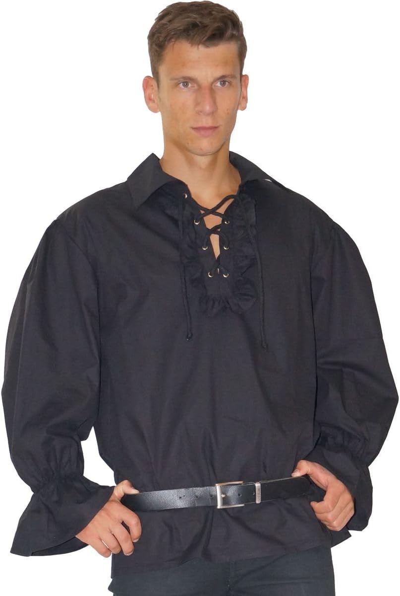MAYLYNN 147111-XXL - Piratenhemd Rüschenhemd Mittelalter Hemd, Grösse XXL, schwarz XXL Schwarz, XXL