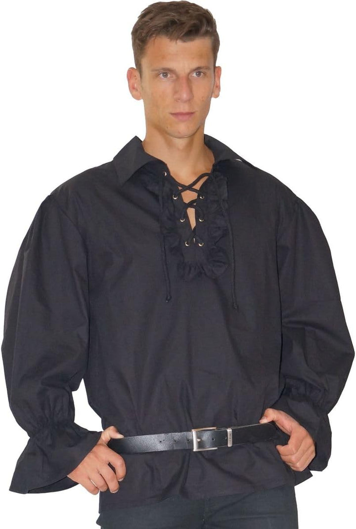 MAYLYNN 147111-XXL - Piratenhemd Rüschenhemd Mittelalter Hemd, Grösse XXL, schwarz XXL Schwarz, XXL