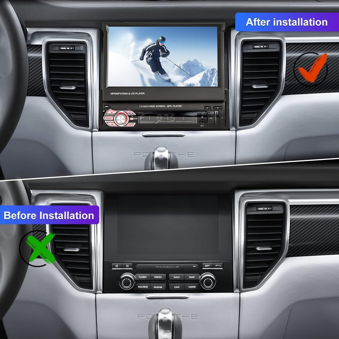 CAMECHO Autoradio Bluetooth 1 Din 7 Zoll Motorisierte Ausfahrbarem Display, Autoradio mit Bildschirm