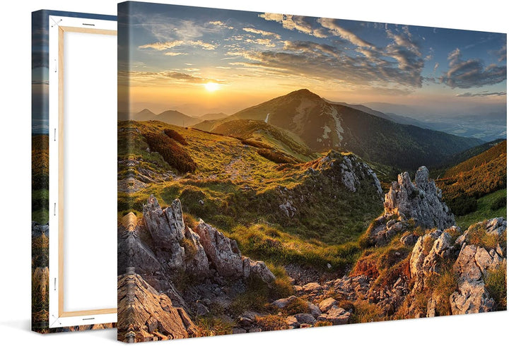 PICANOVA – Bild auf Leinwand Blick auf die Berge vom Gipfel Chleb 120x80cm Leinwandbild – Premium Le