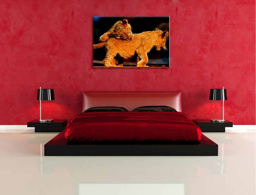 Dark Löwenjunge beim Spielen Deluxe Format: 100x70 cm auf Leinwand, XXL riesige Bilder fertig gerahm