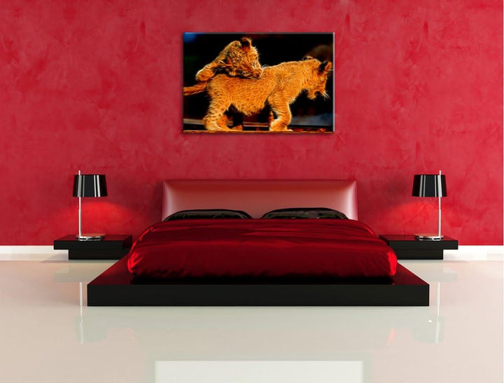 Dark Löwenjunge beim Spielen Deluxe Format: 100x70 cm auf Leinwand, XXL riesige Bilder fertig gerahm