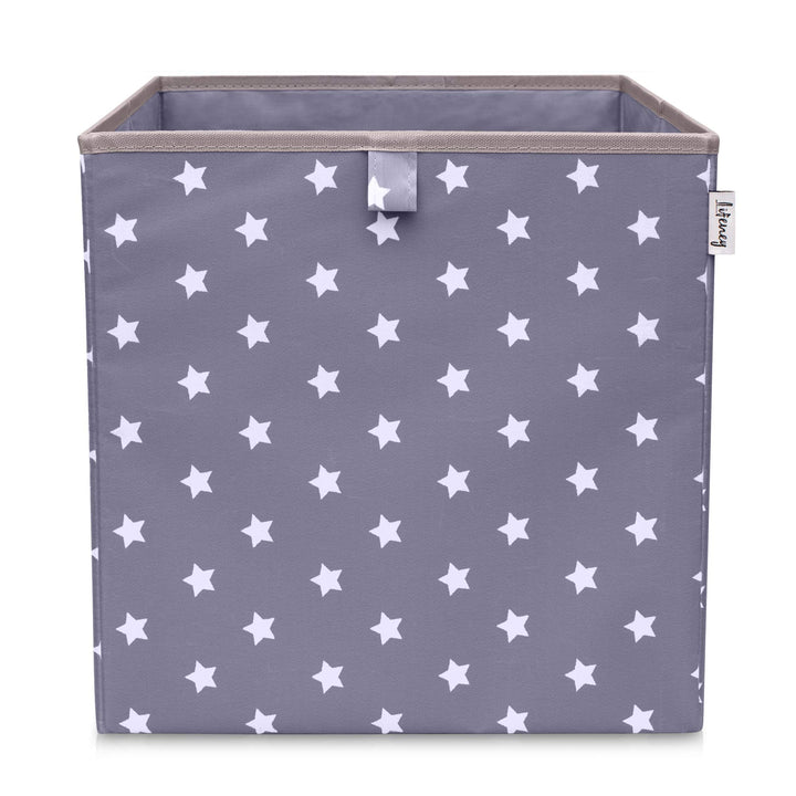 Aufbewahrungsbox mit Sternenmotiv in Dunkelgrau, Spielzeugbox mit Sternen passend für Würfelregale,